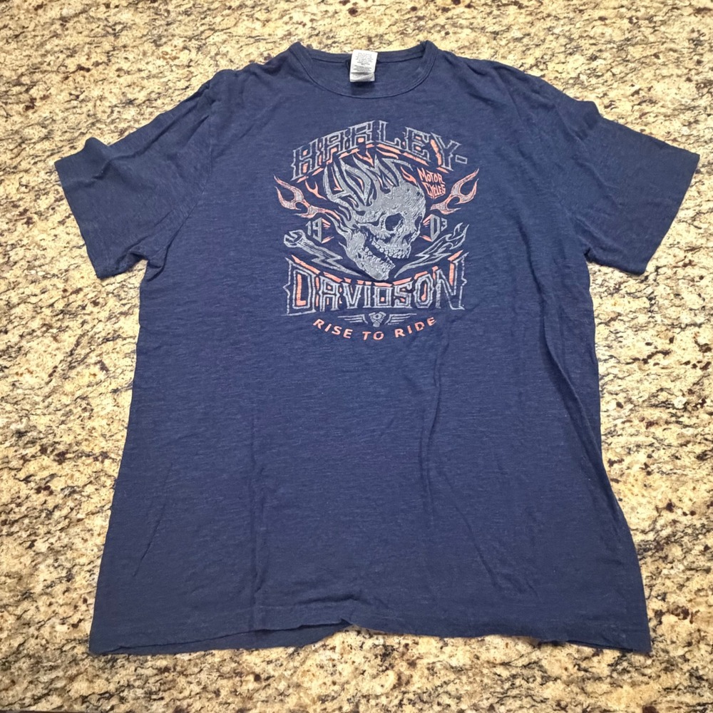 Harley-Davidson Rise to Ride Skull Graphic T-Shirt Navy Blue XL Lisle IL Mens ws
